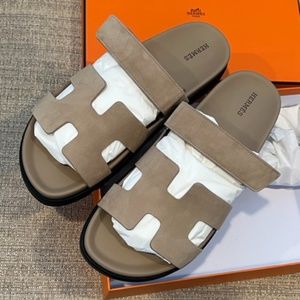 HERMES Chypre Suede Sandals EU42 in Beige Argile